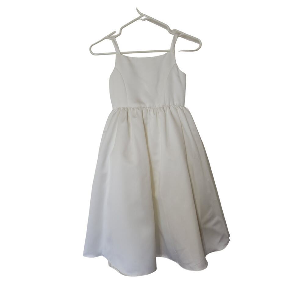 Davids Bridal All-over satin tea-length ball gown W/ wide spaghetti straps SZ 6